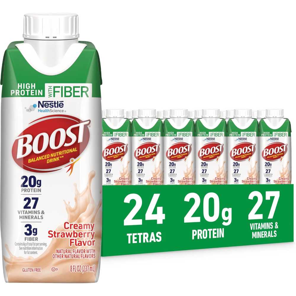 24-Pack BOOST High Protein w/ Fiber Balanced Nutritional Shake, 8 oz. (Creamy Strawberry)