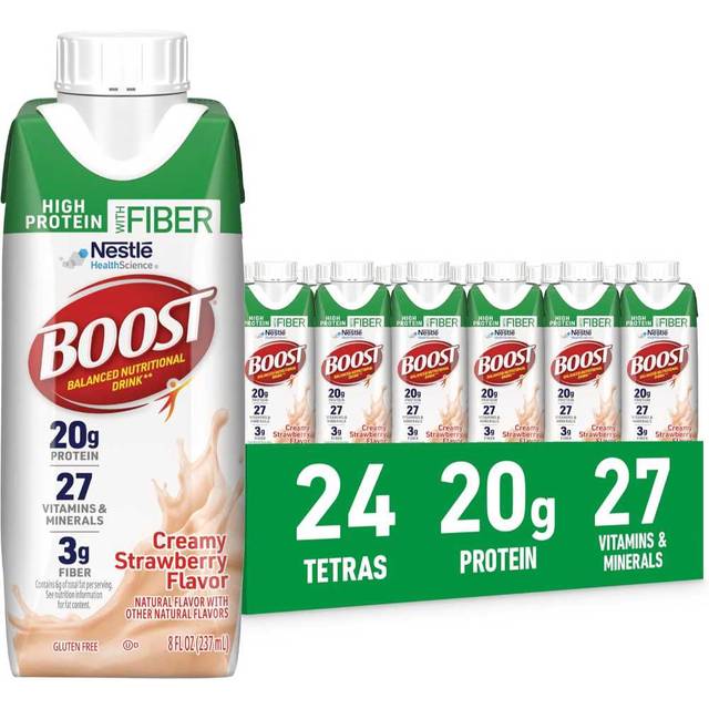 24-Pack BOOST High Protein w/ Fiber Balanced Nutritional Shake, 8 oz. (Creamy Strawberry)