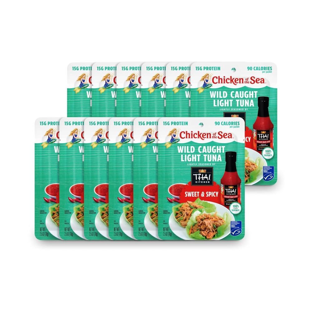 12-Pack Chicken of the Sea Wild Caught Light Tuna, 2.5 oz. (Thai Sweet & Spicy)