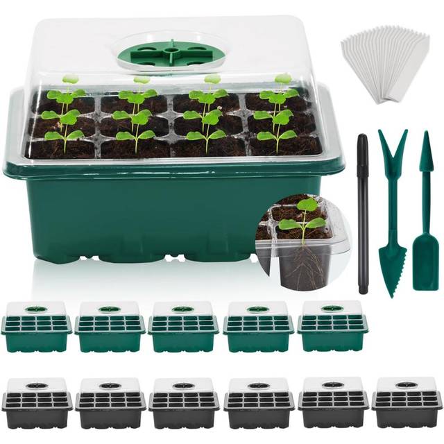12-Pack Suntee Seed Starter Tray Kits w/ Humidity Domes