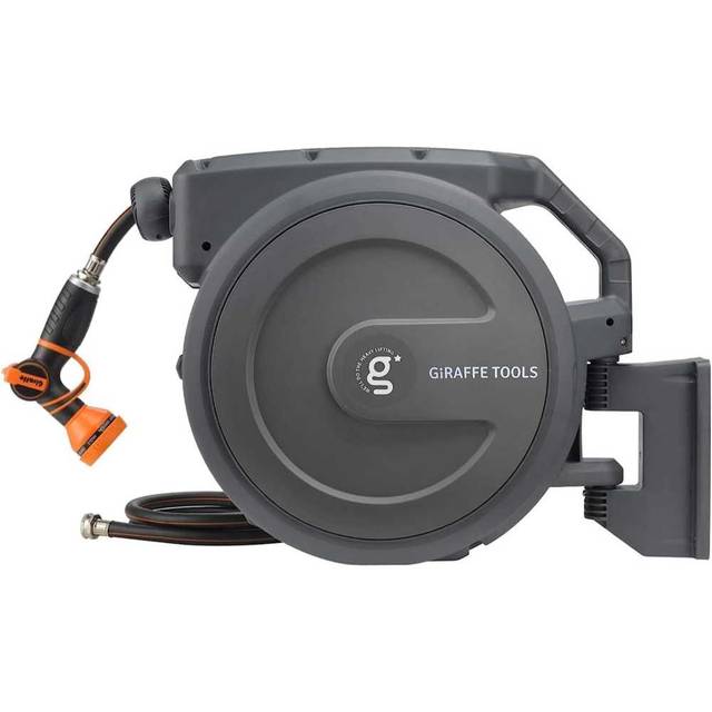Giraffe Tools 100' x 1/2" Retractable Garden Hose Reel w/ 9-Pattern Nozzle