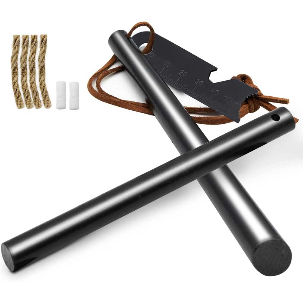 2-Pack Bcharya 5.91" x 1/2" Ferro Rod Fire Starter w/ Leather Lanyard + Multi-Tool Striker
