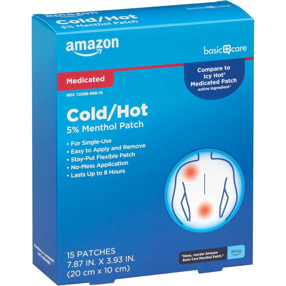 15-Pack Amazon Basic Care Medicated Cold Hot 5% Menthol Patch