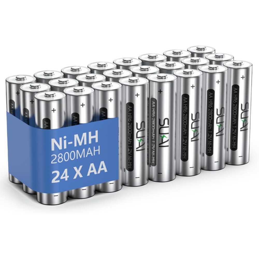 24-Pack Sukai Rechargeable AA NiMH Batteries (2800mAh)