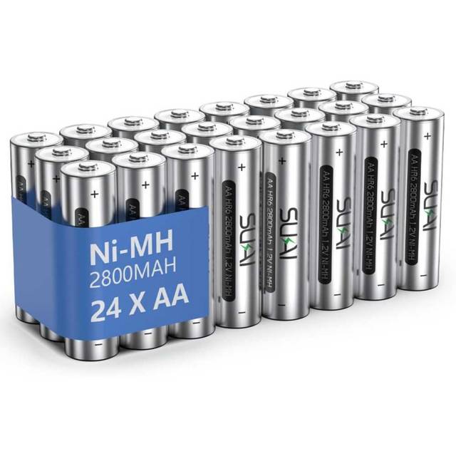 24-Pack Sukai Rechargeable AA NiMH Batteries (2800mAh)