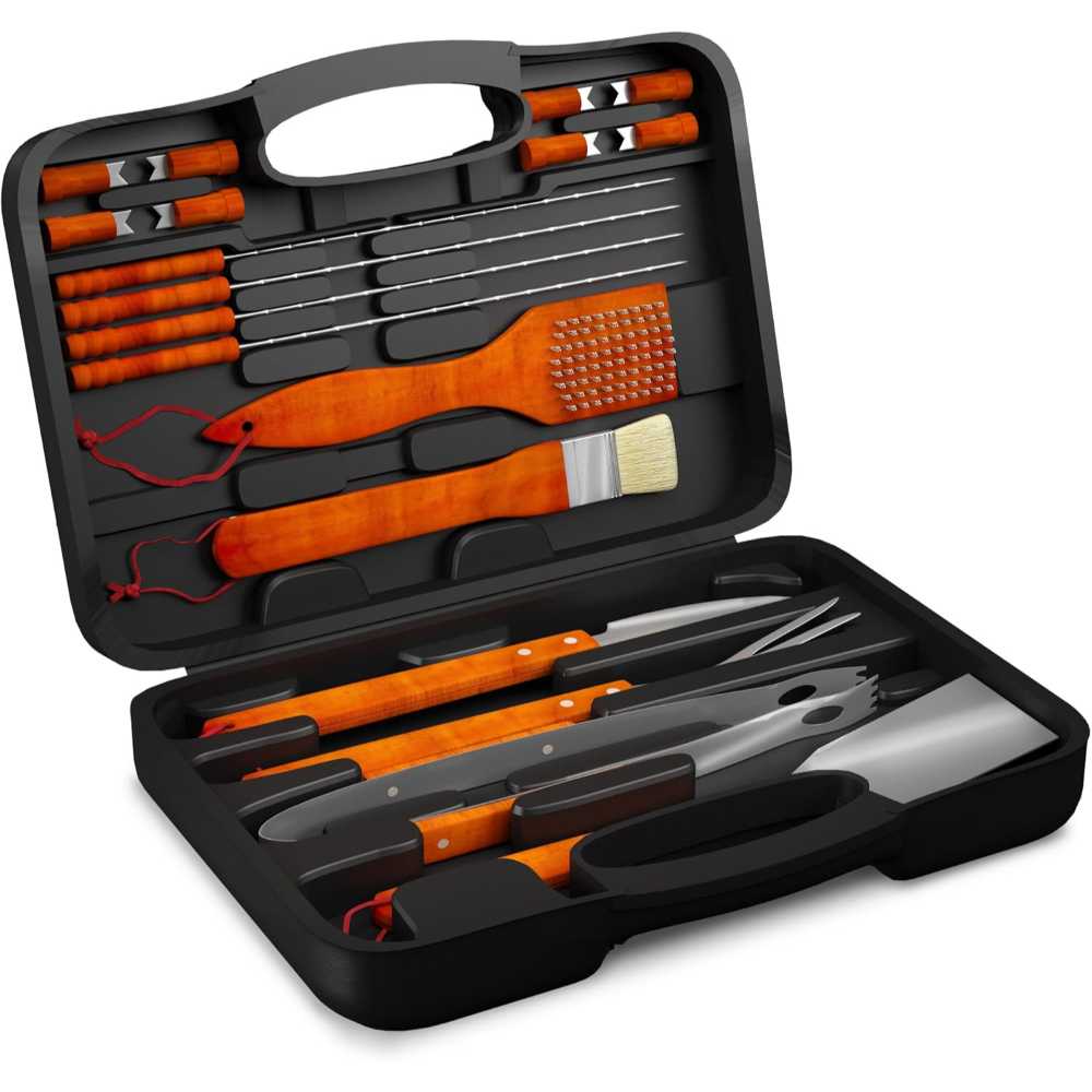 Home-Complete 18-Piece Wood & Stainless Steel Grill Tool Set