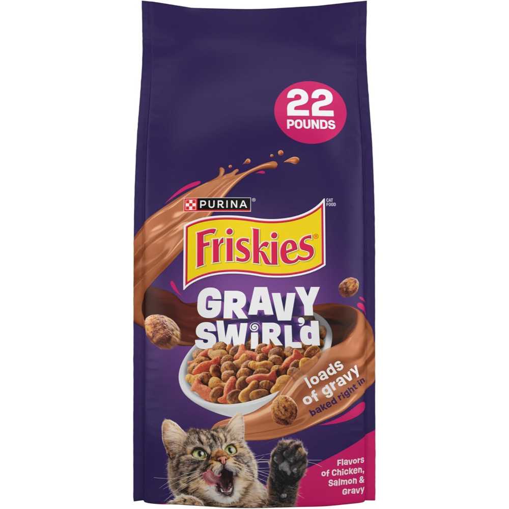 Double Coupon: Purina Friskies Dry Cat Food, 22 lbs. (Gravy Swirl'd)