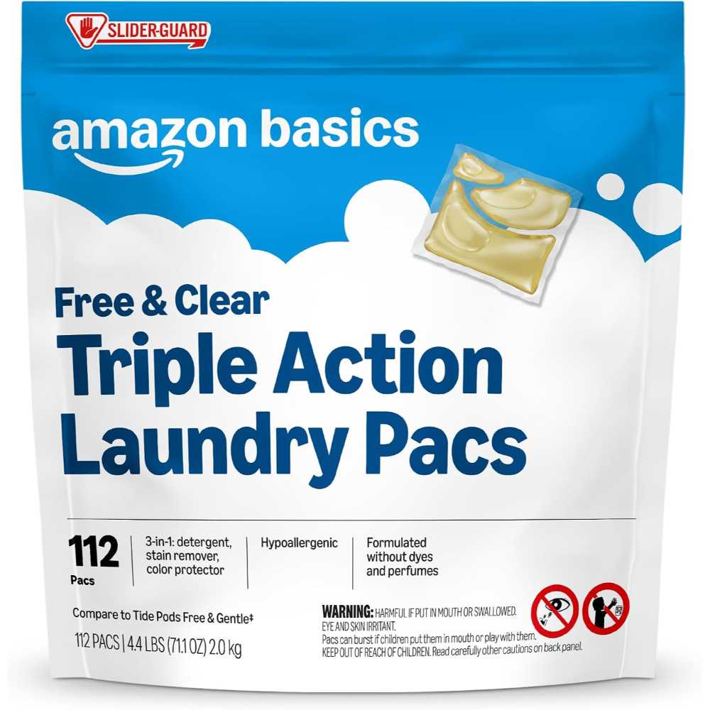 112-Pack Amazon Basics Free & Clear Triple-Action Laundry Detergent Pacs