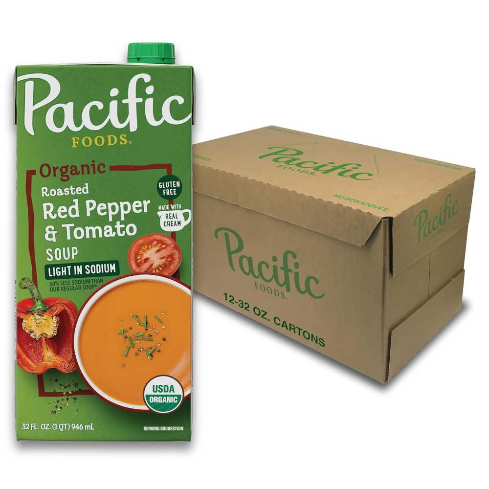 12-Pack Pacific Foods Organic Roasted Red Pepper & Tomato Soup, 32 oz.