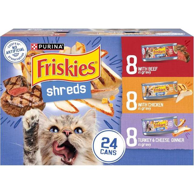 Double Coupon: 24-Pack Purina Friskies Shreds Wet Canned Cat Food, 5.5 oz. (Variety Pack)