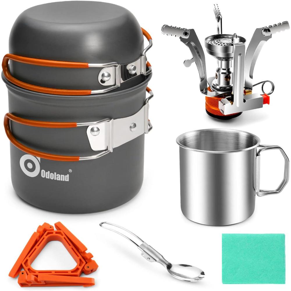 Lightning Deal: 8-Piece Odoland Camping Cookware Set w/ Mess Kit & Stove
