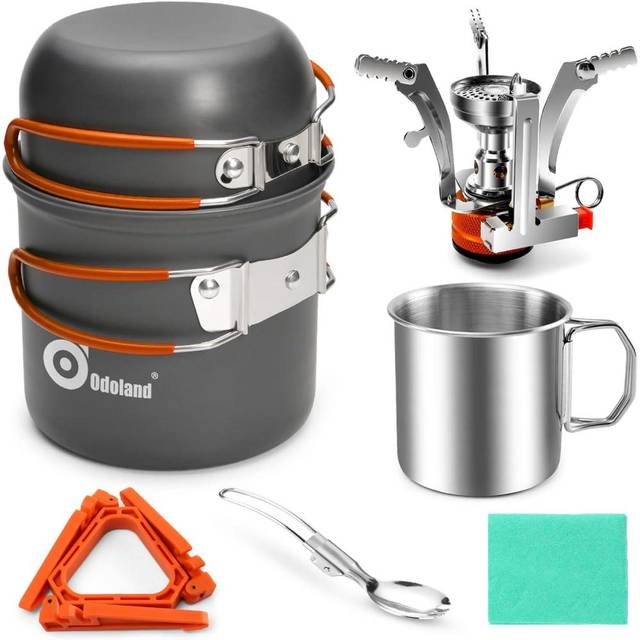Lightning Deal: 8-Piece Odoland Camping Cookware Set w/ Mess Kit & Stove