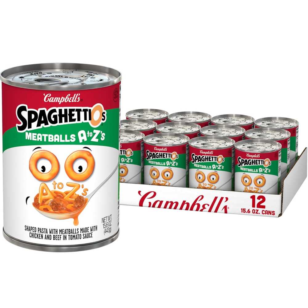 12-Pack SpaghettiOs A to Z's Canned Pasta w/ Meatballs, 15.6 oz.