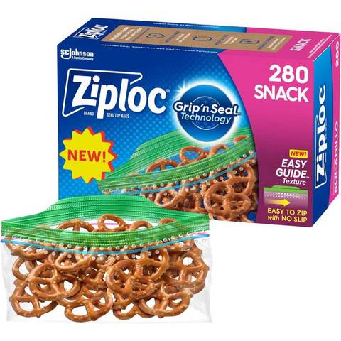 280-Pack Ziploc Snack Bags w/ EasyGuide Texture