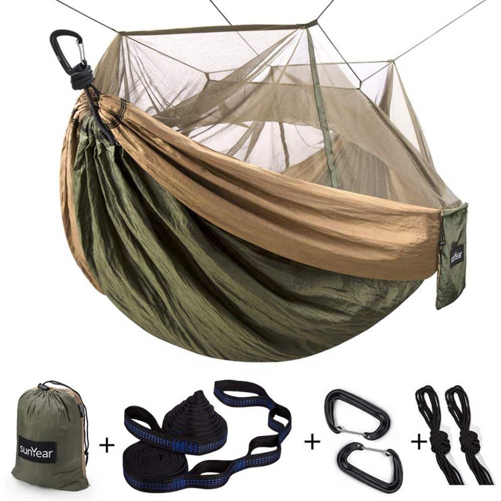 Sunyear Camping Hammock w/ Mosquito Net (Green/Khaki)