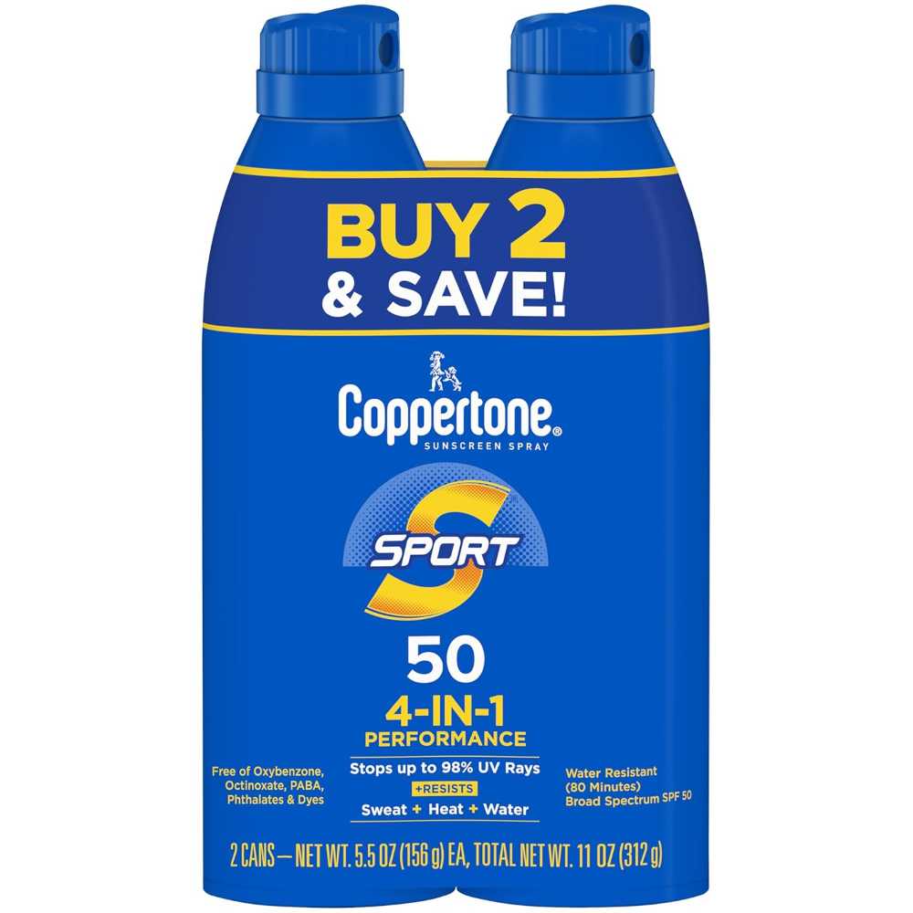 2-Pack Coppertone Sport SPF 50 Sunscreen Spray, 5.5 oz.
