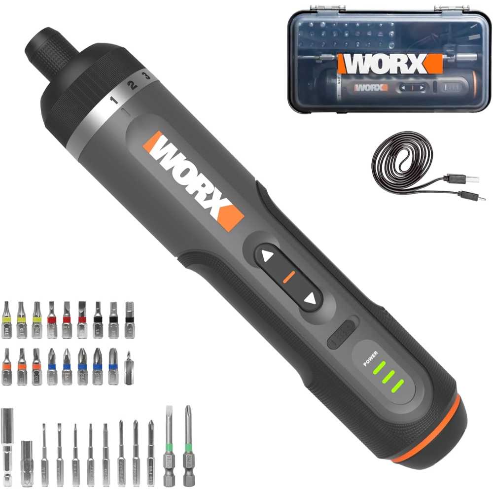 Prime: WORX 4V Lithium USB-C Rechargeable Screwdriver w/ 30-Piece Accessory Kit