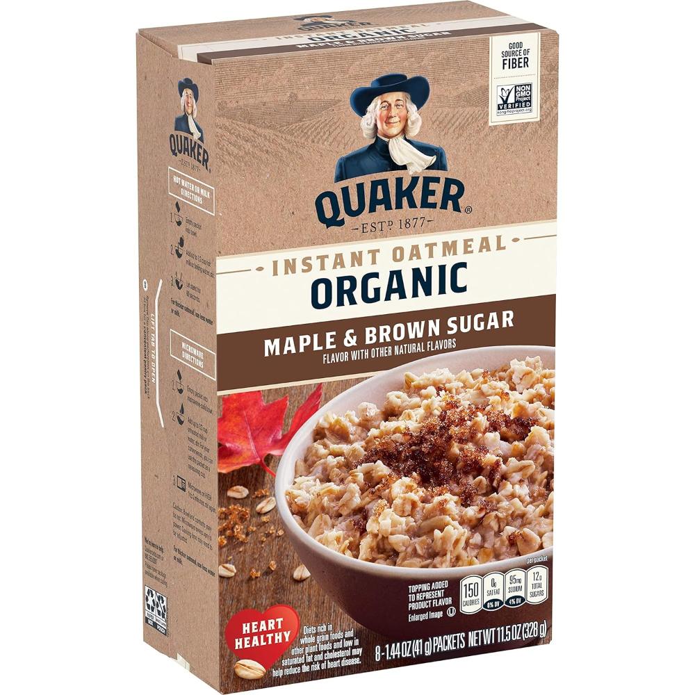 8-Pack Quaker Organic Instant Oatmeal (Maple & Brown Sugar)