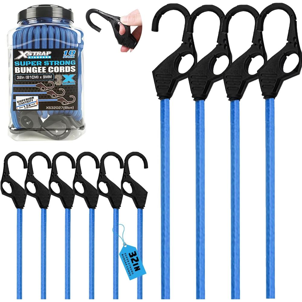 10-Pack XSTRAP 32" Heavy Duty Bungee Cords w/ Finger-Hole Hooks
