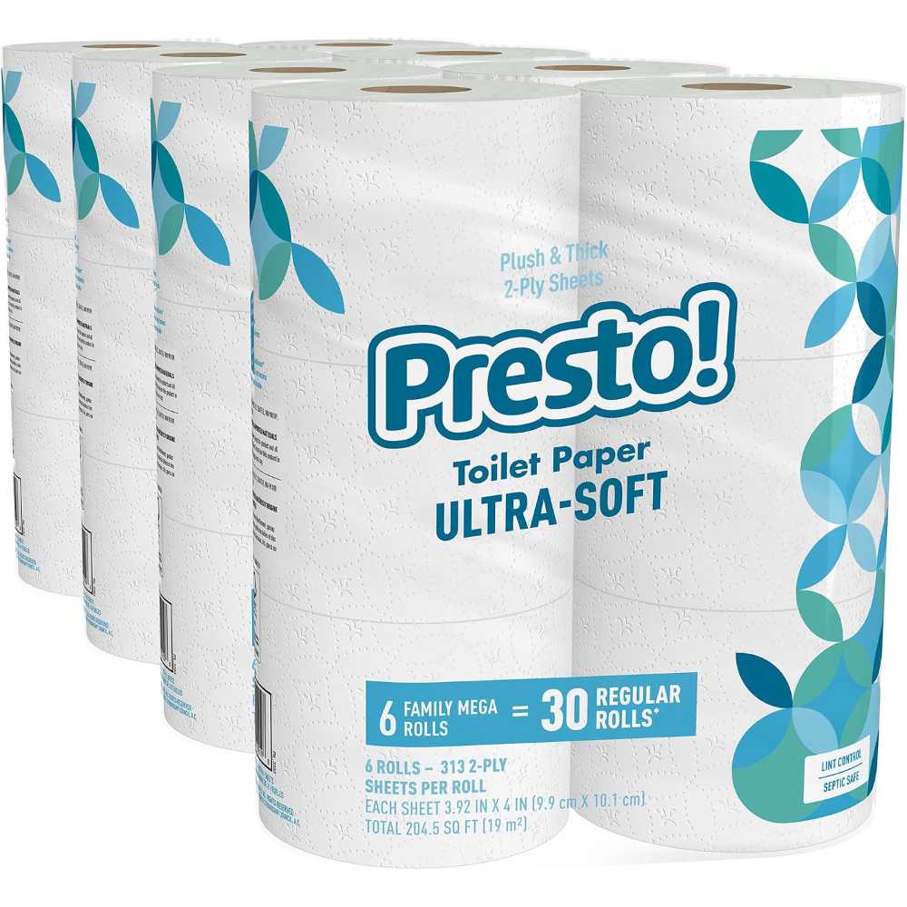 24-Pack Presto! 2-Ply Ultra-Soft Toilet Paper Mega Rolls (308 Sheets/Roll)