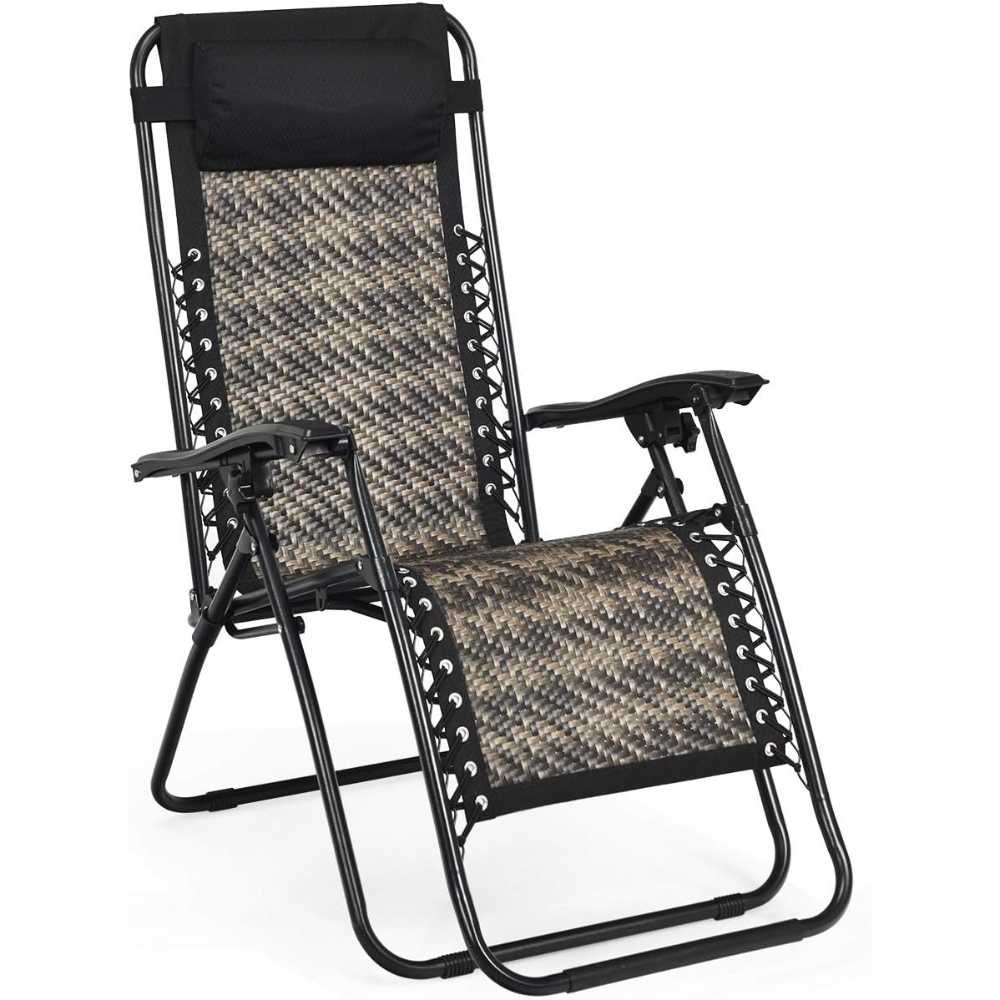 Tangkula Rattan Zero Gravity Outdoor Folding Lounge Chair
