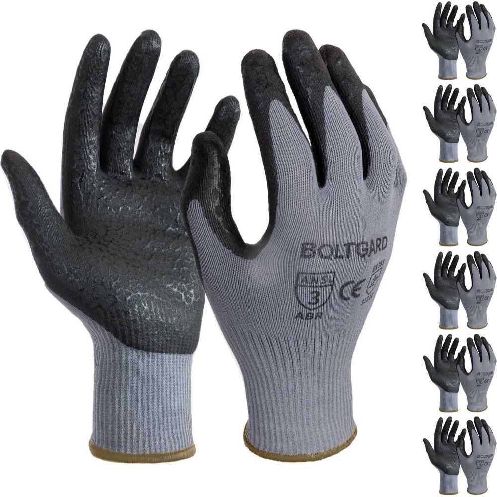 6-Pairs Boltgard Wavy Foam Nitrile Grip Work Gloves (Various Sizes)