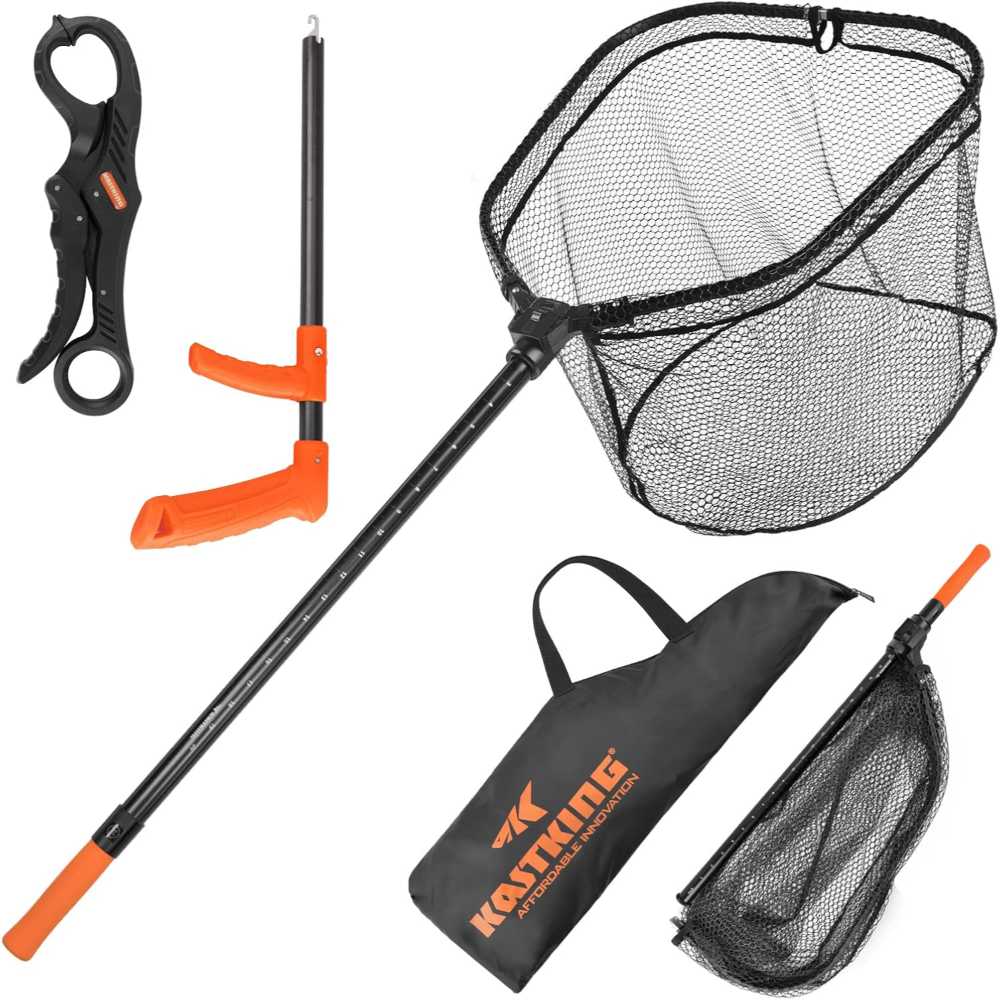 KastKing Brutus Extendable 75" Fishing Net w/ Hook Remover + Lip Grip (20" x 19" x 18" Hoop Size)