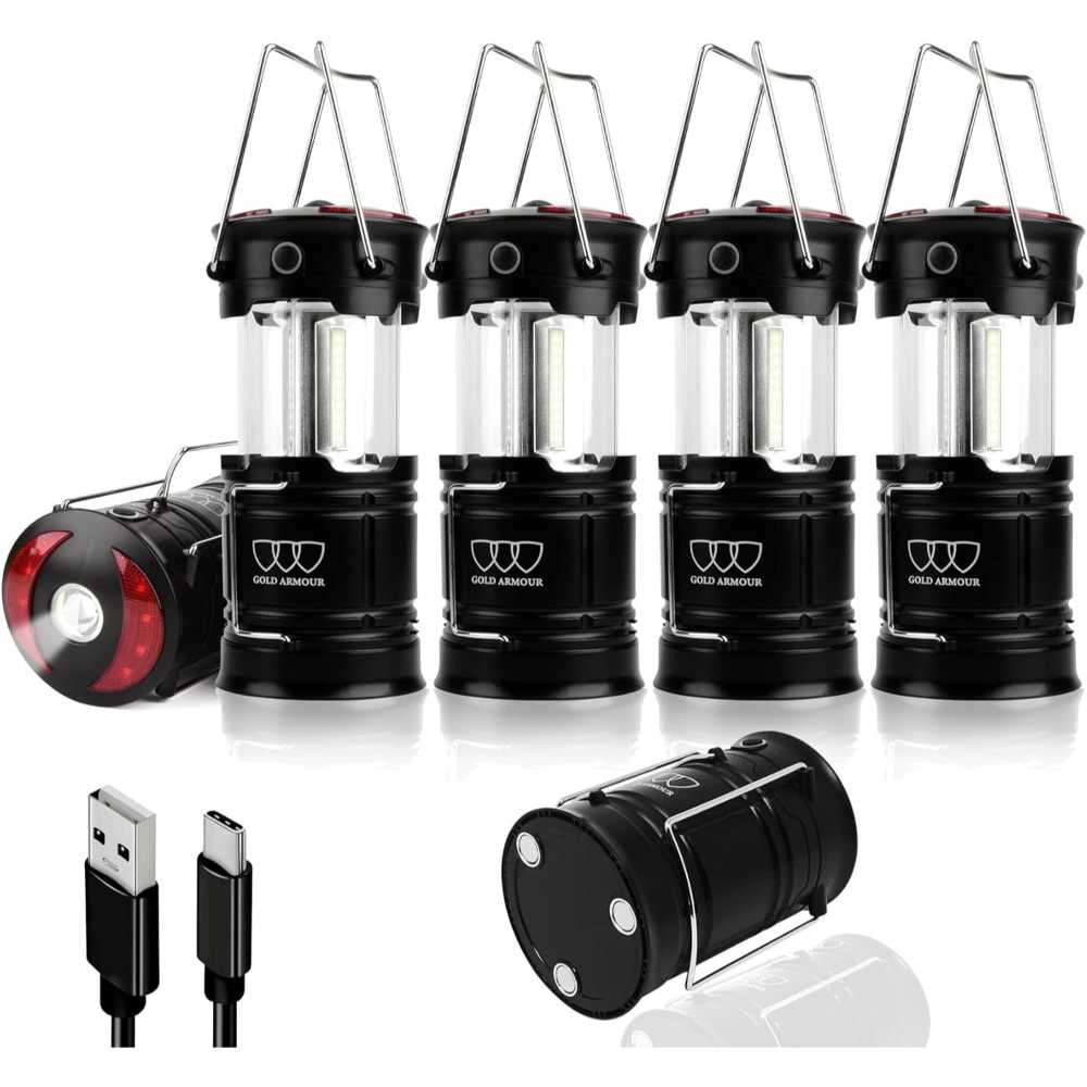 2-Pack Gold Armour Hybrid Power USB-C Rechargeable Collapsible LED Lanterns