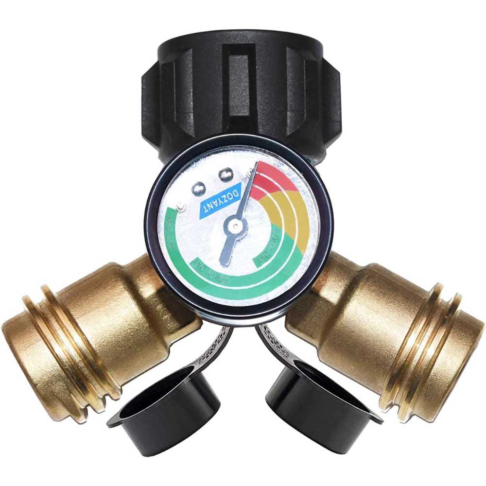 Dozyant Propane Tank Y-Splitter Adapter w/ Gauge (5 lb. to 40 lb.)