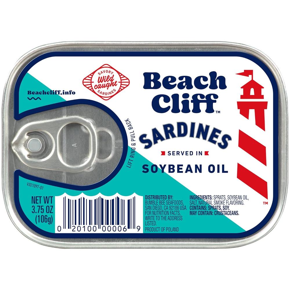 12-Pack Beach Cliff Wild Caught Sardines in Soybean Oil, 3.75 oz.