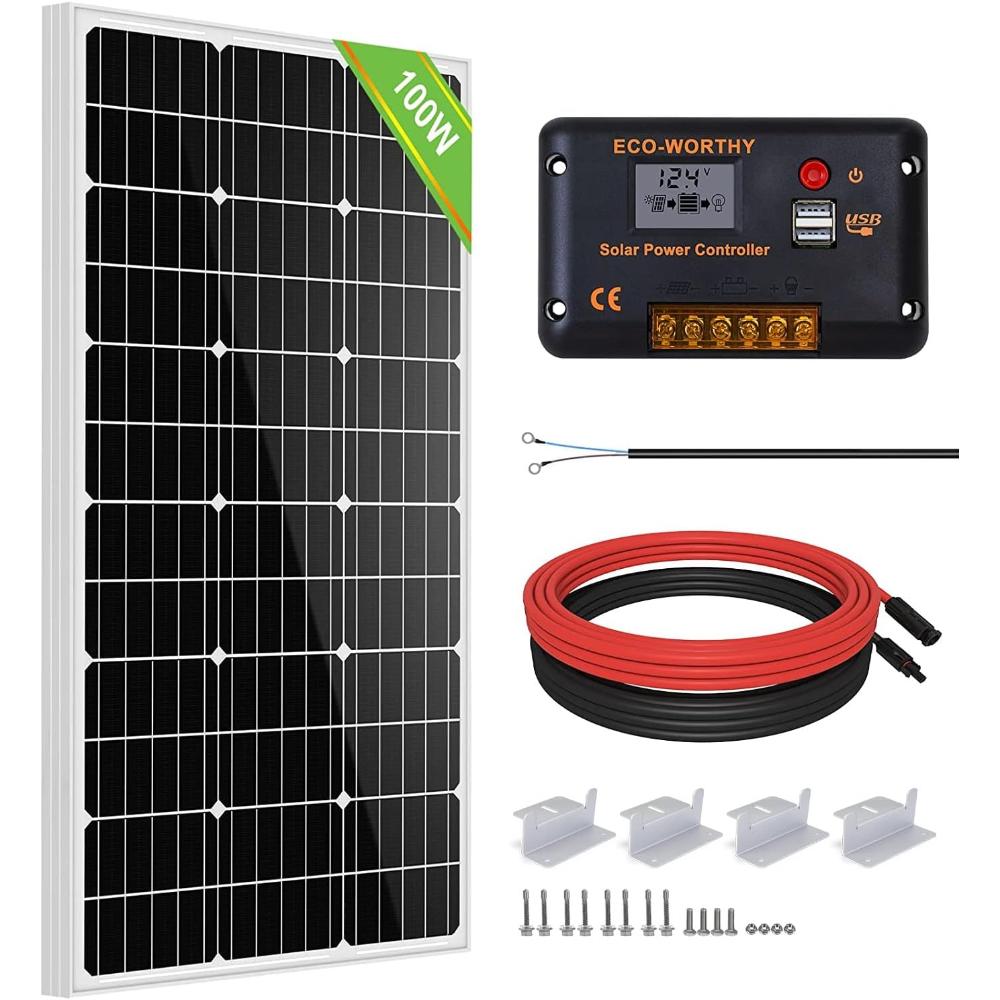 Eco-Worthy 100W Solar Panel + 30A PWM Charge Controller + Tray Cable + Z-Mounting Brackets