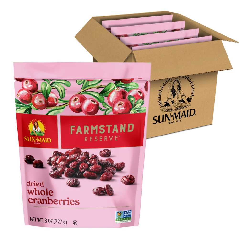 4-Pack Sun-Maid Farmstand Reserve Whole Dried Cranberries, 8 oz.