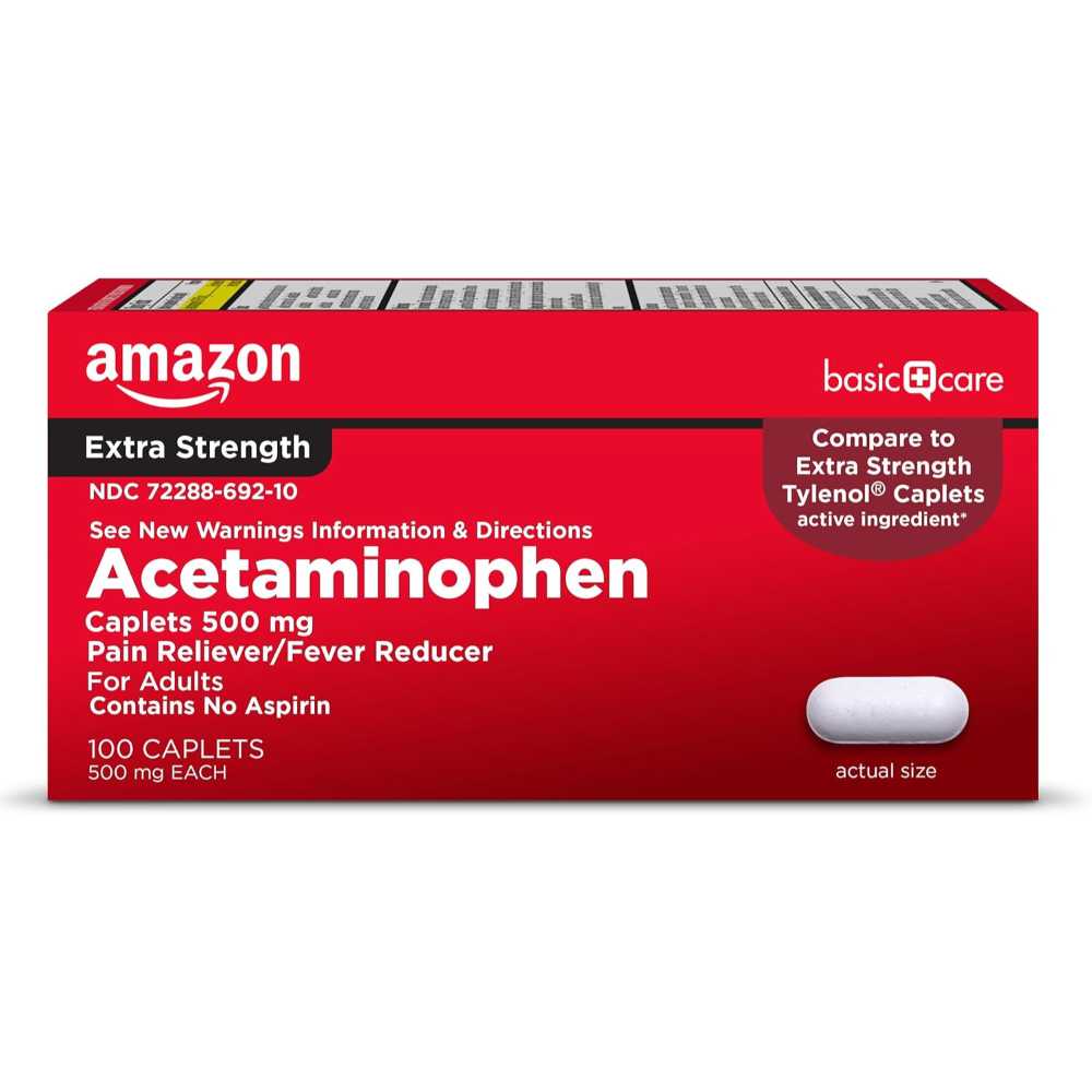 100-Pack Amazon Basic Care Extra Strength Acetaminophen 500mg Caplets