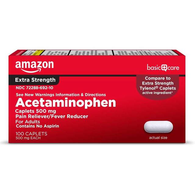 100-Pack Amazon Basic Care Extra Strength Acetaminophen 500mg Caplets