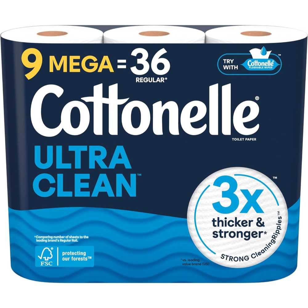 Double Coupon: 9-Pack Cottonelle Ultra Clean Toilet Paper Mega Rolls