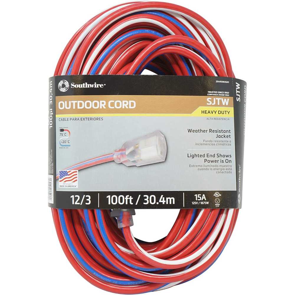 Southwire 100' 12/3 SJTW Heavy Duty Outdoor Extension Cord