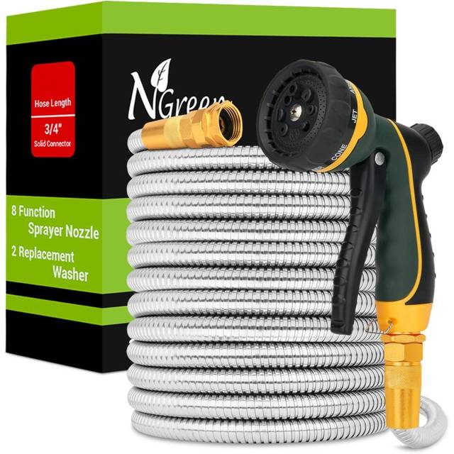 NGreen 25' Stainless Steel Water Hose w/ Nozzle