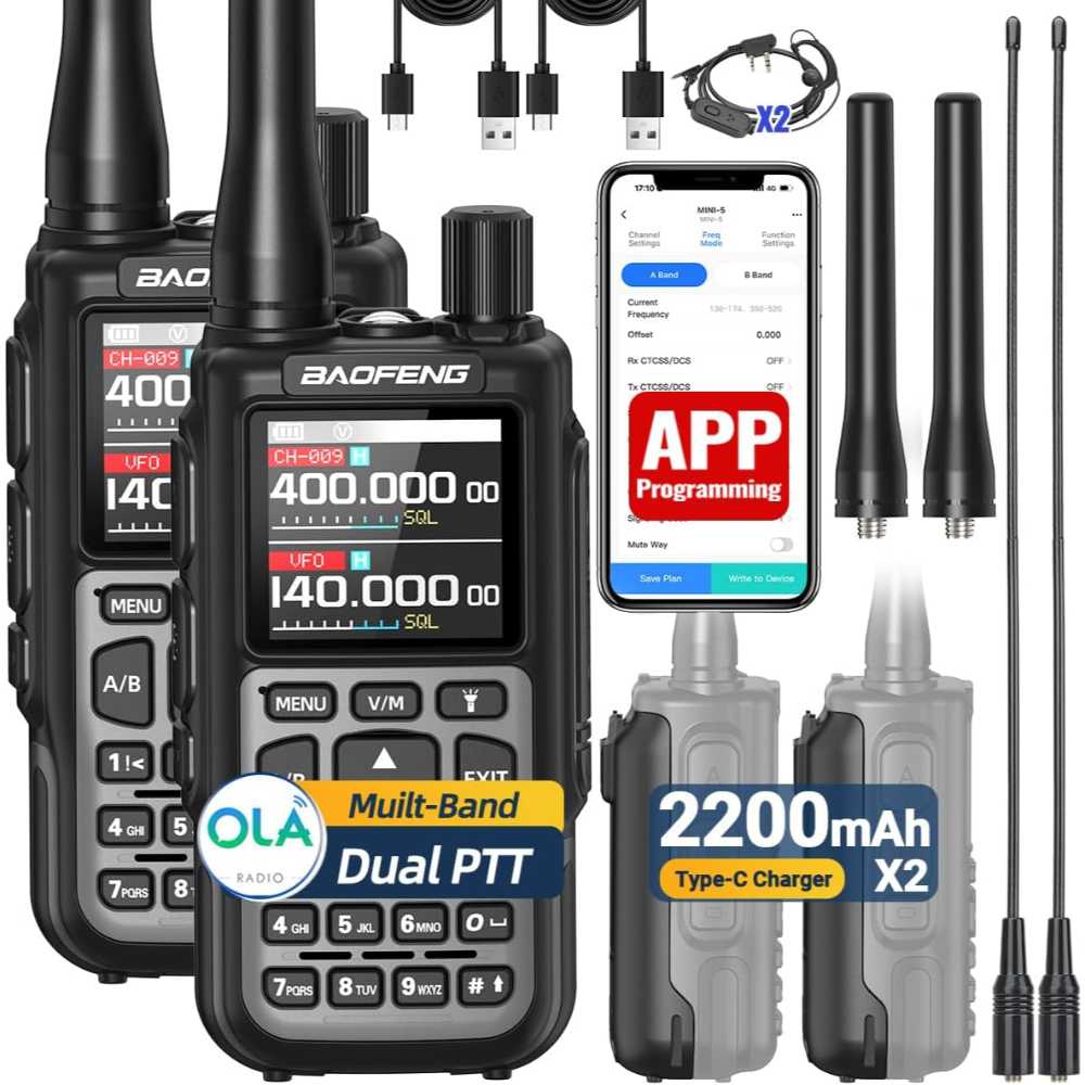 2-Pack Baofeng UV-5R Mini Ham Radios w/ 2200mAh Extended Batteries + High-Gain Antennas