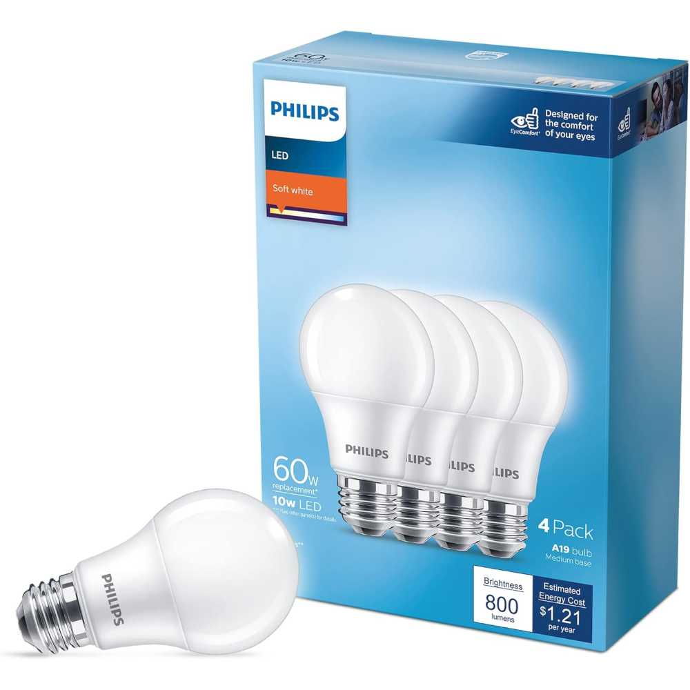 4-Pack Philips LED 10W A19 LED Light Bulbs