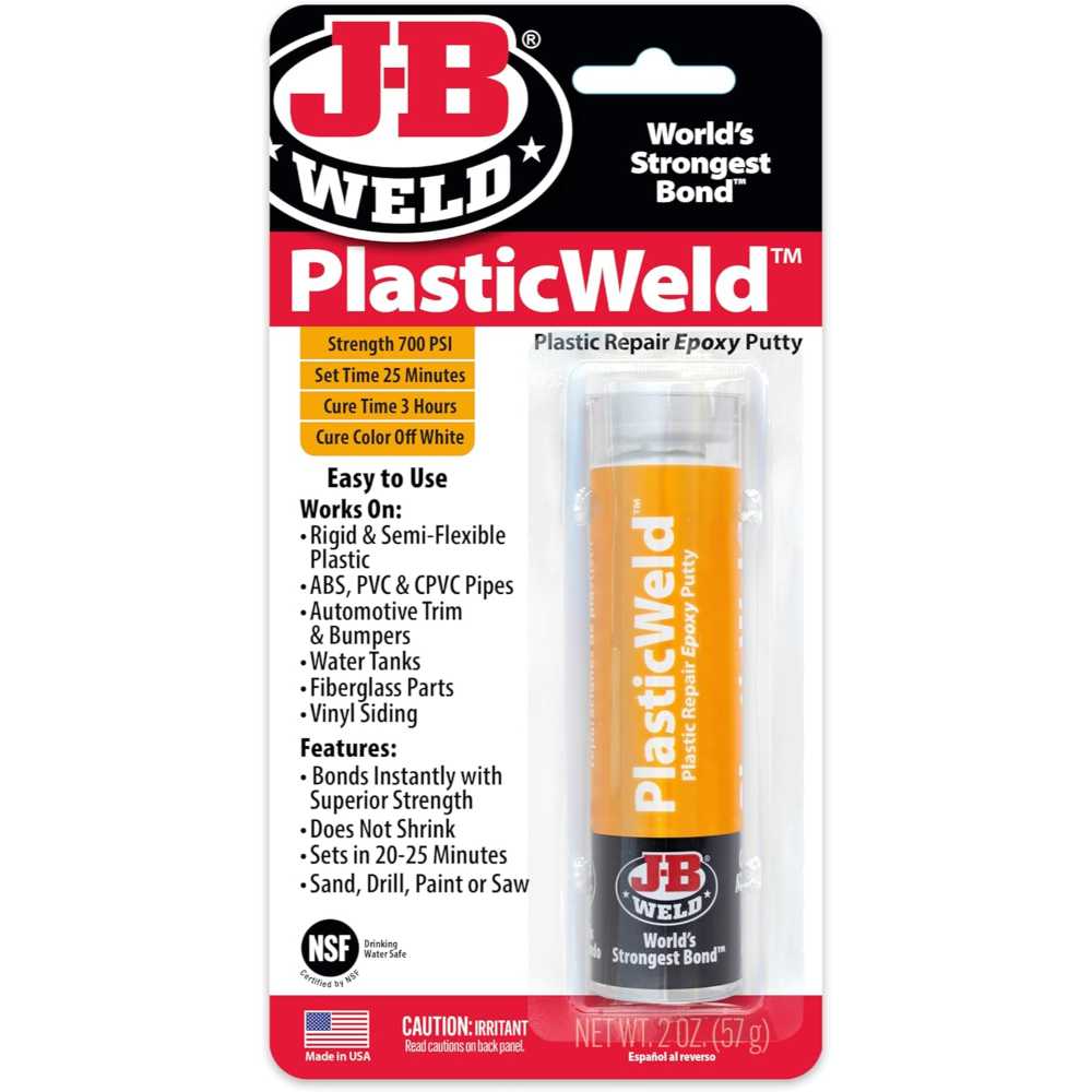 J-B Weld PlasticWeld Plastic Repair Epoxy Putty, 2 oz.