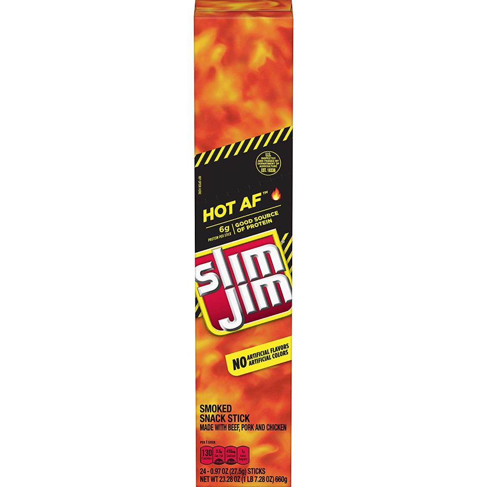 Prime: 24-Pack Slim Jim Giant Smoked Meat Sticks, 0.97 oz. (Hot AF Flavor)
