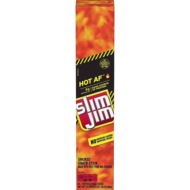 Prime: 24-Pack Slim Jim Giant Smoked Meat Sticks, 0.97 oz. (Hot AF Flavor)