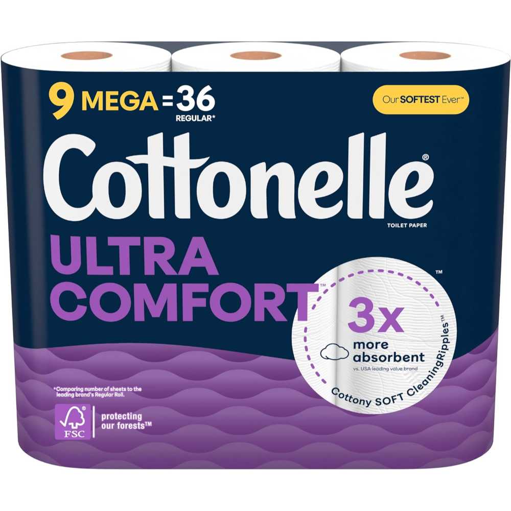 Double Coupon: 9-Pack Cottonelle Ultra Comfort Toilet Paper Mega Rolls