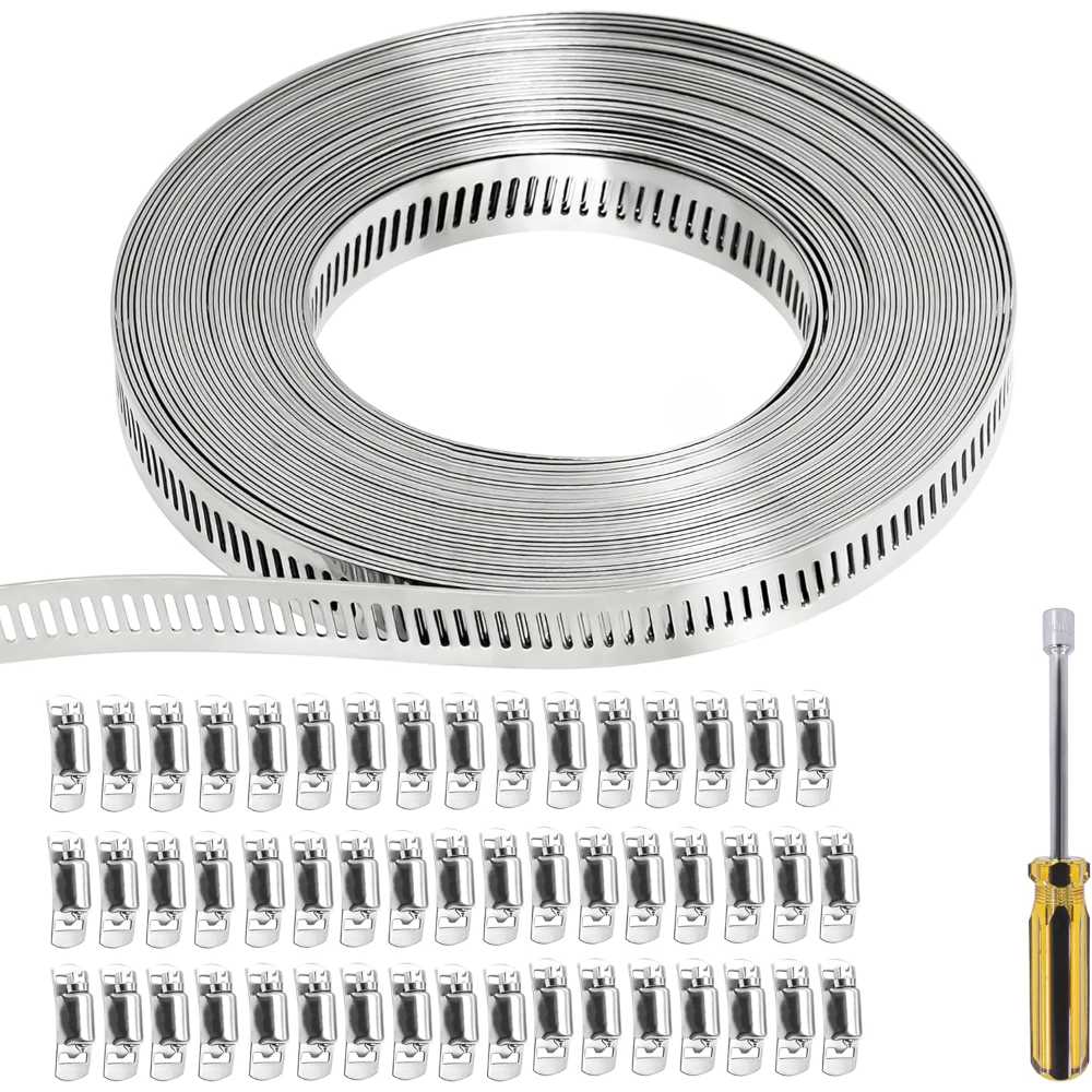 Gefuka 66' Cut-to-Fit 304 Stainless Steel Hose Clamp Kit w/ 50x Fasteners