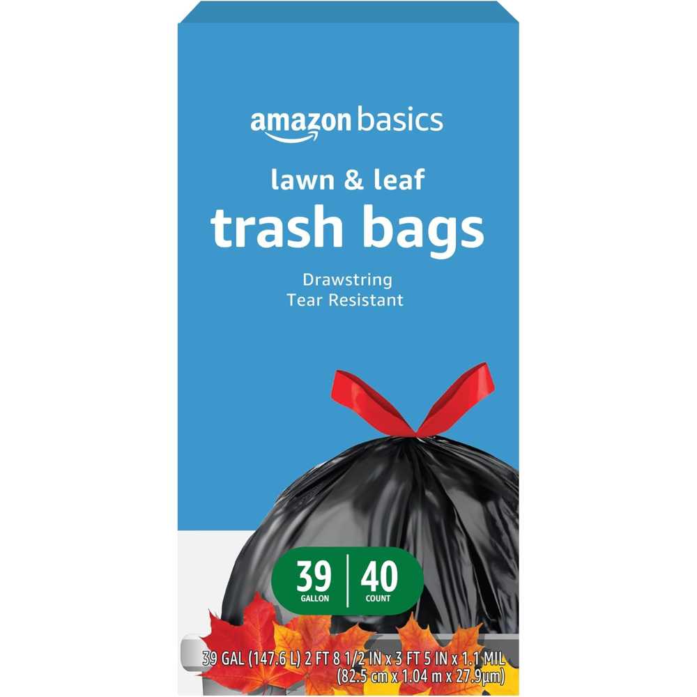 40-Pack Amazon Basics 39 gal. Lawn & Leaf Drawstring Trash Bags