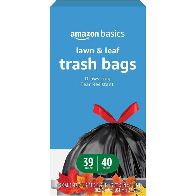 40-Pack Amazon Basics 39 gal. Lawn & Leaf Drawstring Trash Bags