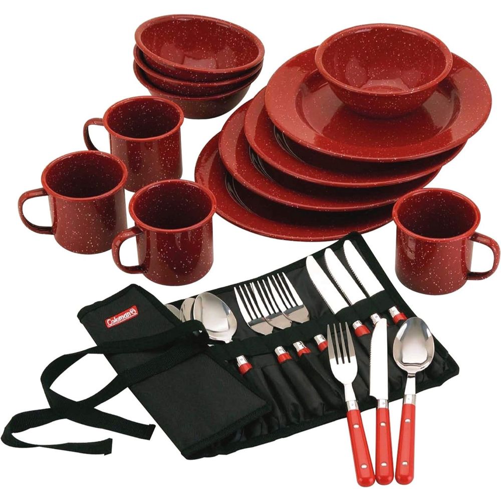 Coleman 24-Piece Outdoor Enamel Dinnerware Set