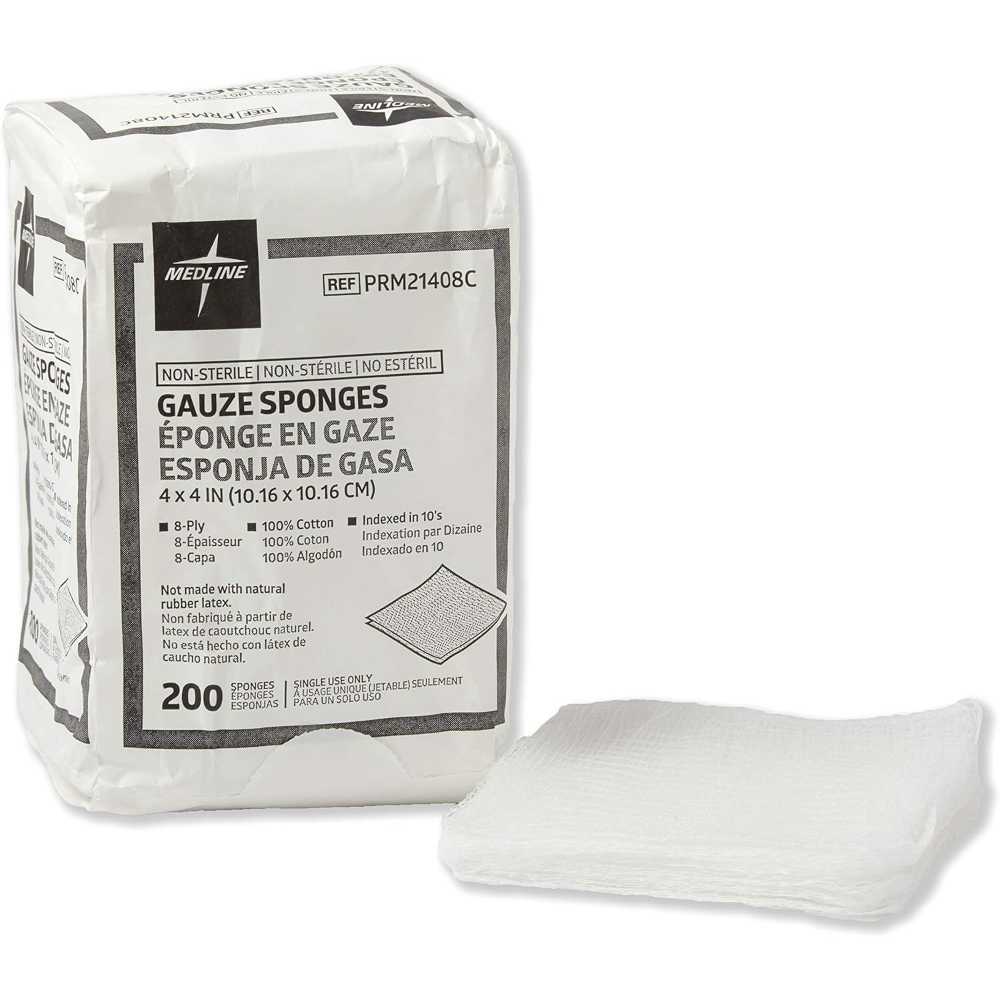 200-Pack Medline 4" x 4" 8-Ply Gauze Sponges