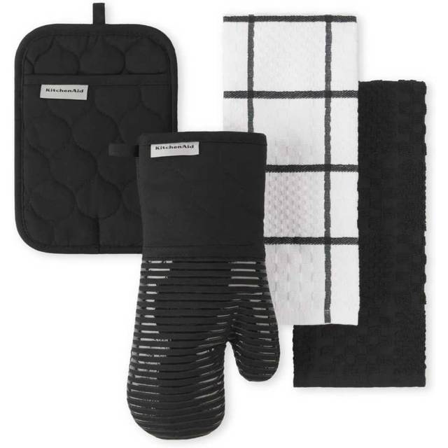 KitchenAid 4-Piece Set w/ Quilted Cotton Terry Cloth Oven Mitt, Pot Holder, Kitchen Towels