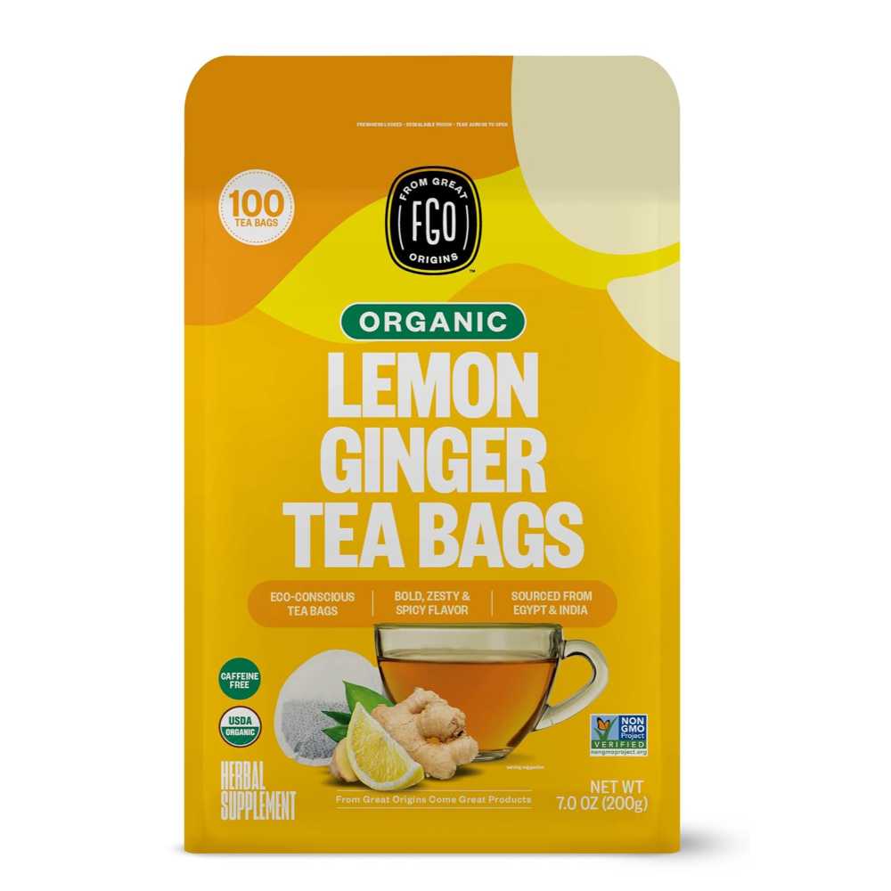 100-Pack FGO Organic Lemon Ginger Tea Bags